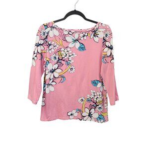 Talbots Womens PM Pink Floral Print 3/4 Sleeve Top 3730